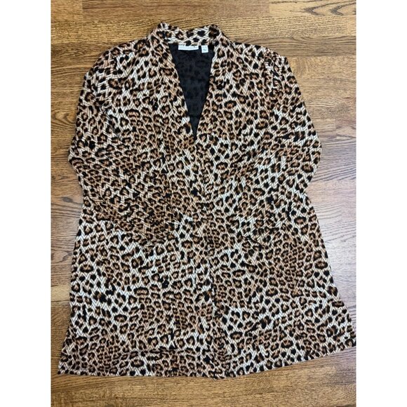 Susan Graver Womens Leopard Print Open Long Cardigan Size XLP Pockets Stretch - Picture 10 of 15